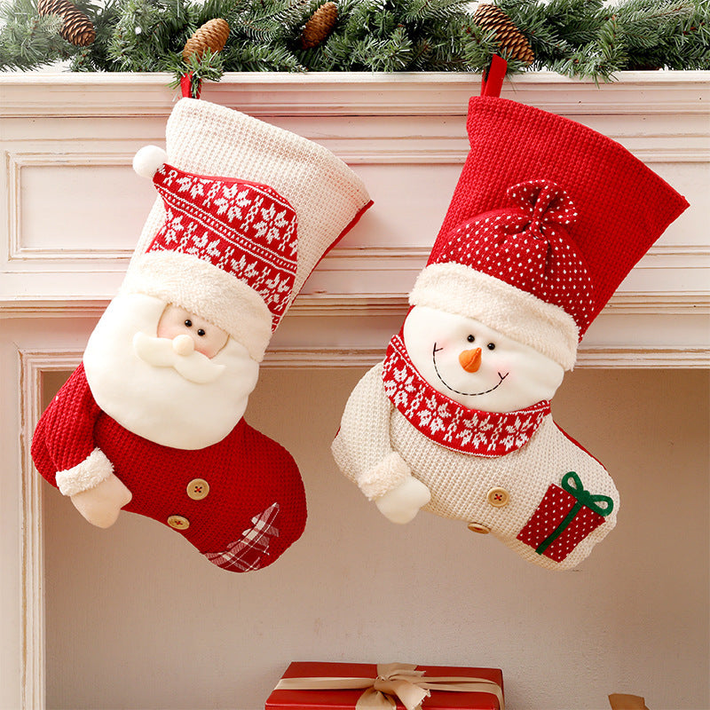 Large Red & White Knitted Christmas Stocking – Santa Claus Fireplace Decor, Xmas Gift Bag & Candy Holder