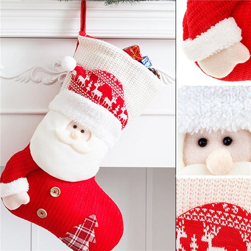 Large Red & White Knitted Christmas Stocking – Santa Claus Fireplace Decor, Xmas Gift Bag & Candy Holder