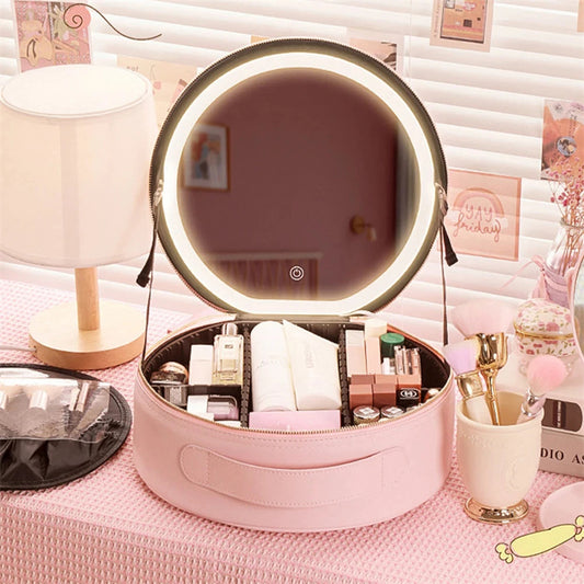 Mirror Light Makeup Organizer - Stylish Vanity Storage Solution