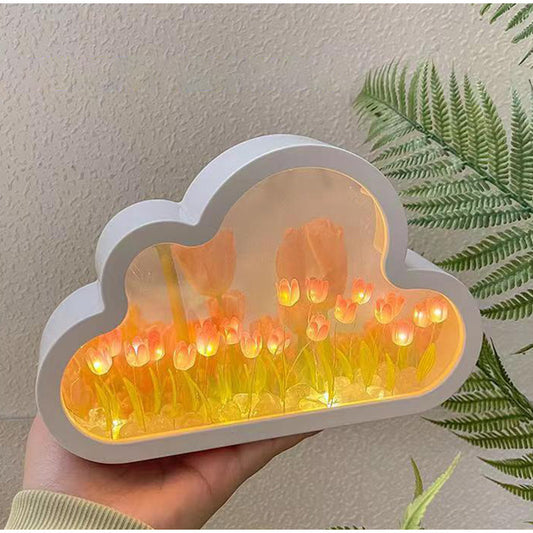 Handmade DIY Cloud Tulip Mirror Night Light - Small & Charming Decorative Lamp