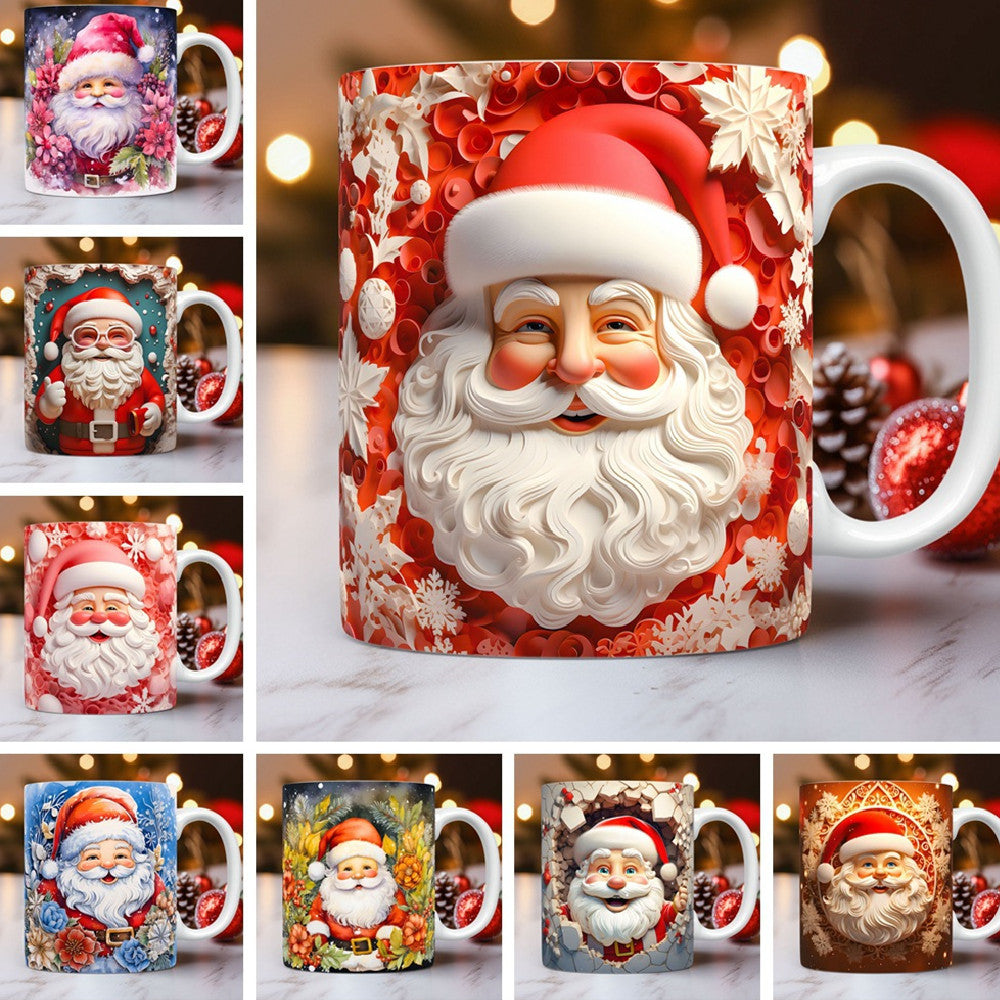 3D Christmas Ceramic Mug – Space Design Snowman & Santa Coffee Cup for Kids & Adults, Xmas Gift