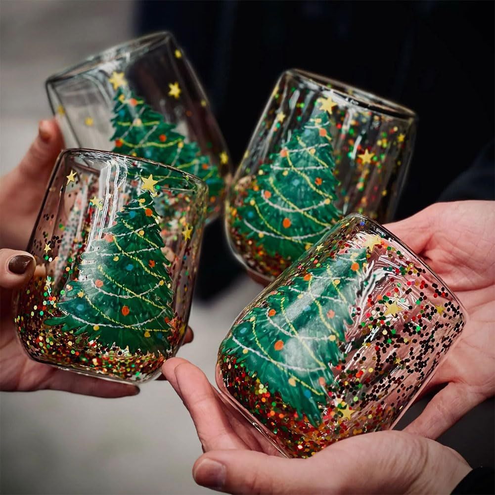 Christmas Tree Sequin Tumbler – Heat-Resistant Double-Layered Cartoon Xmas Cup for Home & Kitchen