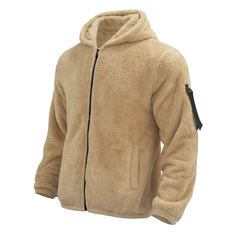 Men's Plush Hooded Fleece Jacket - Double-Sided, Warm & Casual