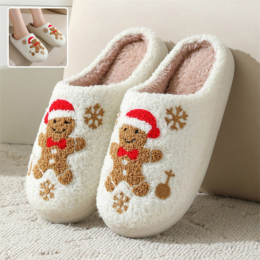 Winter Fuzzy Gingerbread Slippers | Non-Slip Indoor Shoes for Women