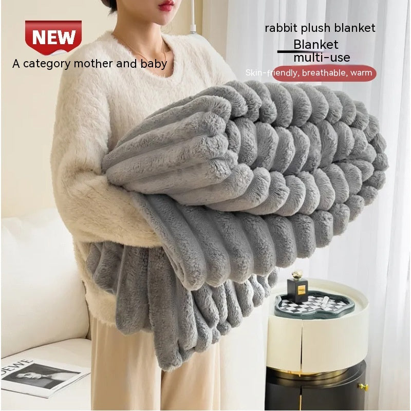 Soft Wind Bubble Velvet Blanket – Double-Sided Rabbit Fur Throw, Thick Warm Solid Cover