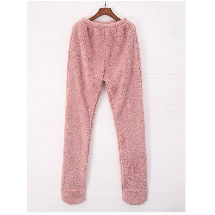 Women's Coral Fleece Leggings – Thick Warm Sleepwear for Winter, Ankle & Knee Protection