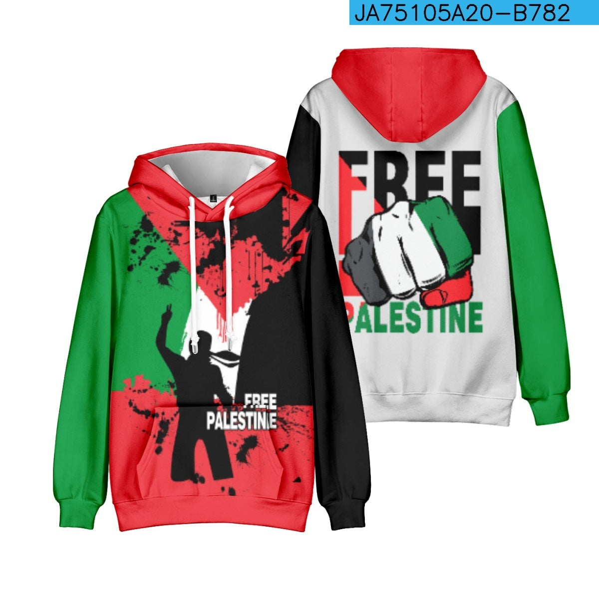 Palestinian-Inspired Polyester Fiber Hoodie Jacket – Stylish & Comfortable Outerwear