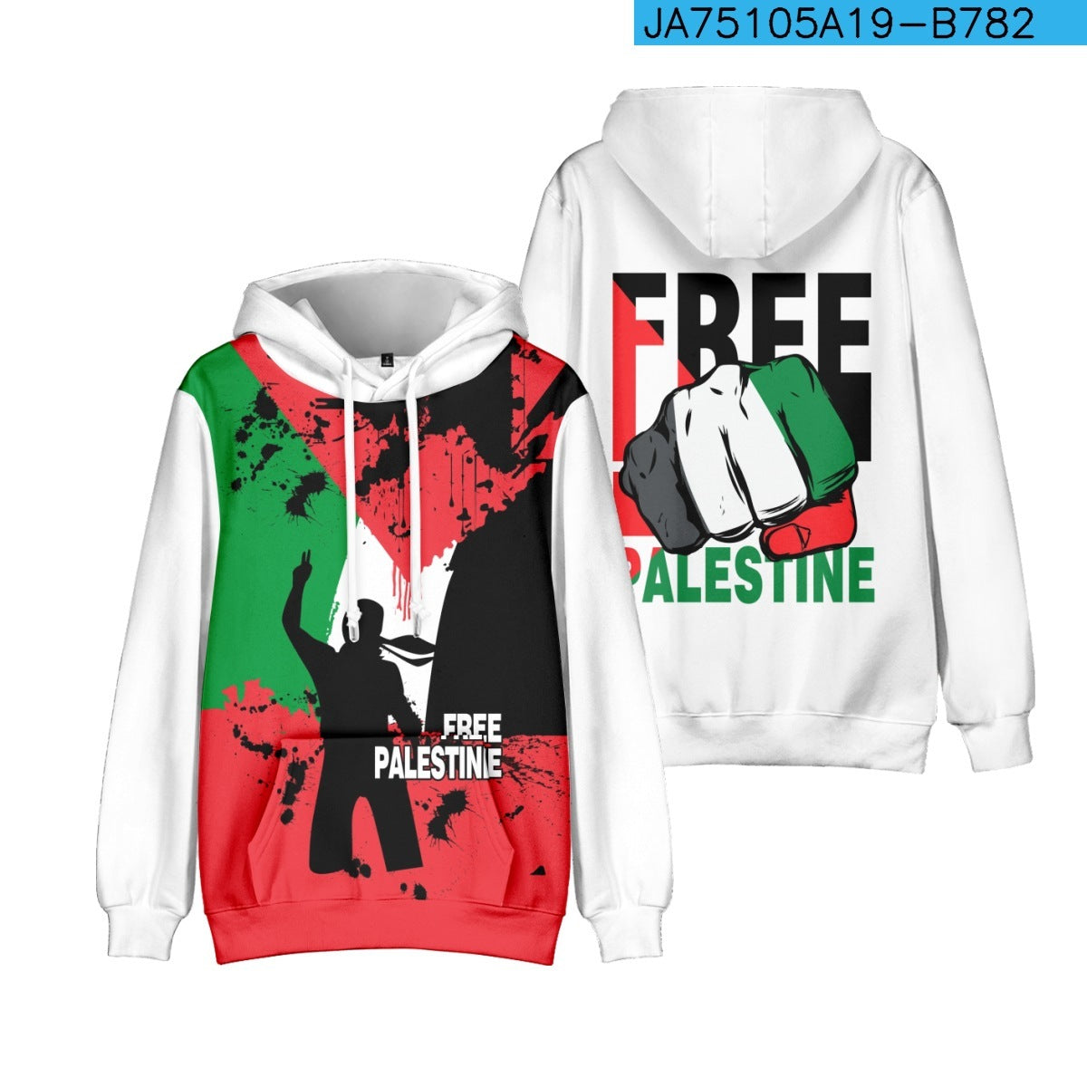 Palestinian-Inspired Polyester Fiber Hoodie Jacket – Stylish & Comfortable Outerwear