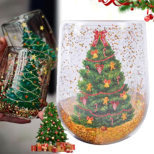 Christmas Tree Sequin Tumbler – Heat-Resistant Double-Layered Cartoon Xmas Cup for Home & Kitchen