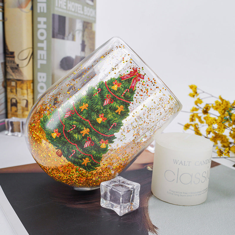 Christmas Tree Sequin Tumbler – Heat-Resistant Double-Layered Cartoon Xmas Cup for Home & Kitchen