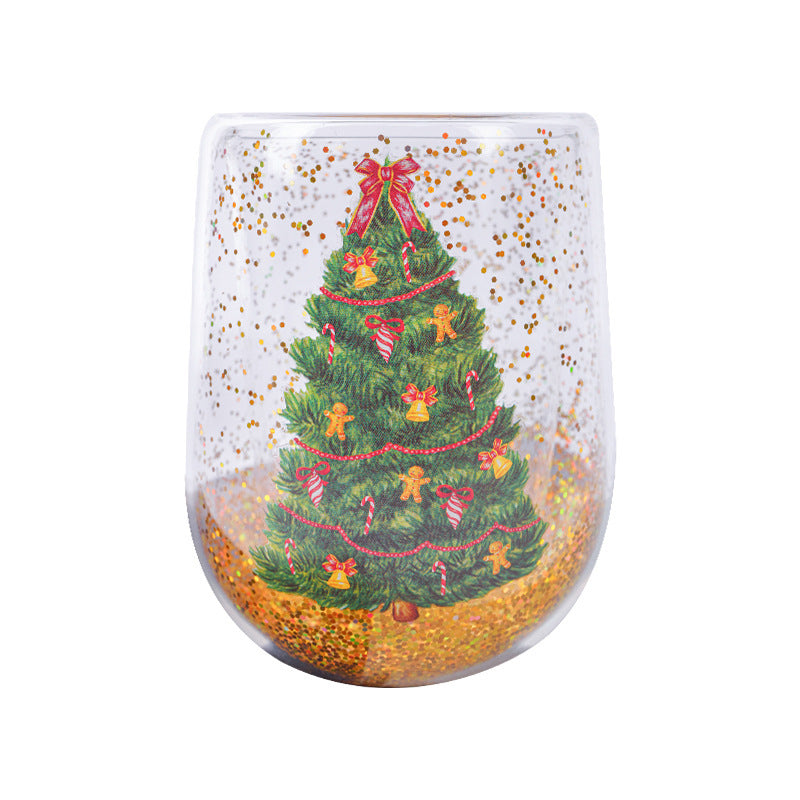 Christmas Tree Sequin Tumbler – Heat-Resistant Double-Layered Cartoon Xmas Cup for Home & Kitchen